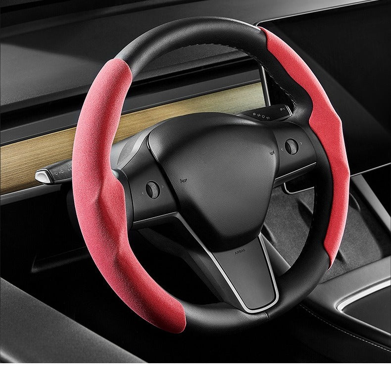 EVKITT Steering Cockpit Grip Shield Breathable Suede Chassis Wrap for Tesla New Architecture (Ultra-Thin Wear-Resistant Micro-Suede, Laser-Cut 1-Piece Set)