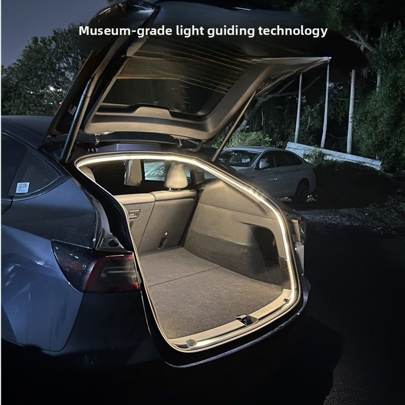 EVKITT trunk LED strip cargo area atmosphere lighting, used for Tesla Y 2021+ (flexible silicone and efficient LED matrix, 1 warm white).