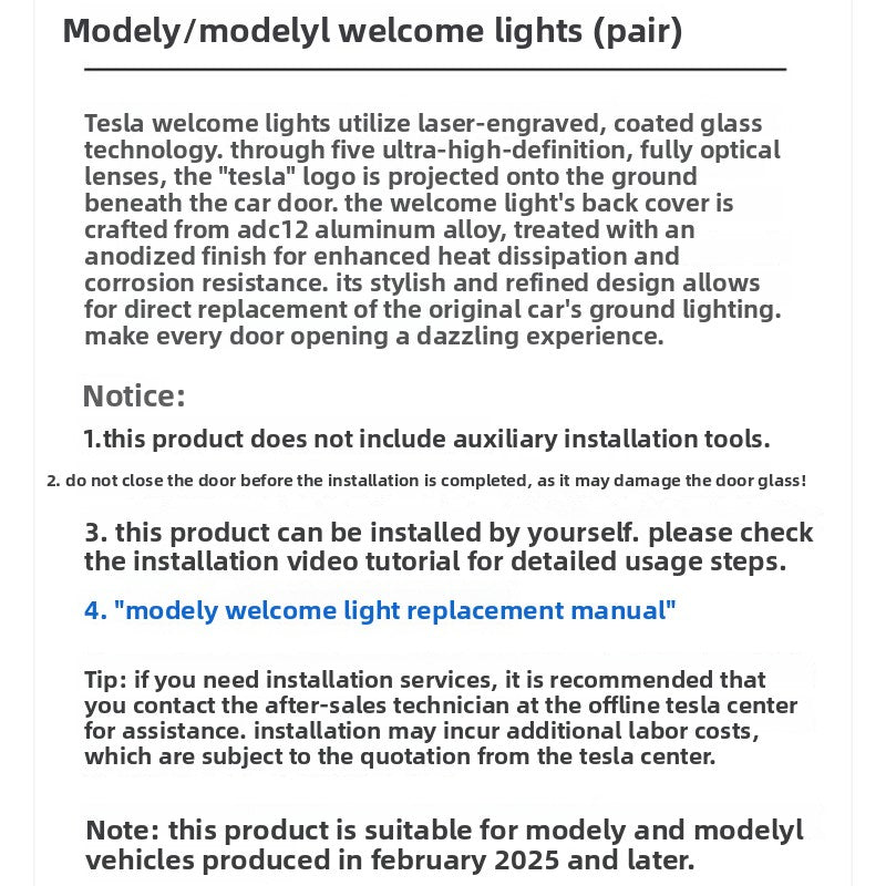 EVKITT LED Door Welcome Lights for Tesla Model Y Juniper 2025 2026 HD Laser Projector Puddle Lamps (Front & Rear Doors, 4-Pack)