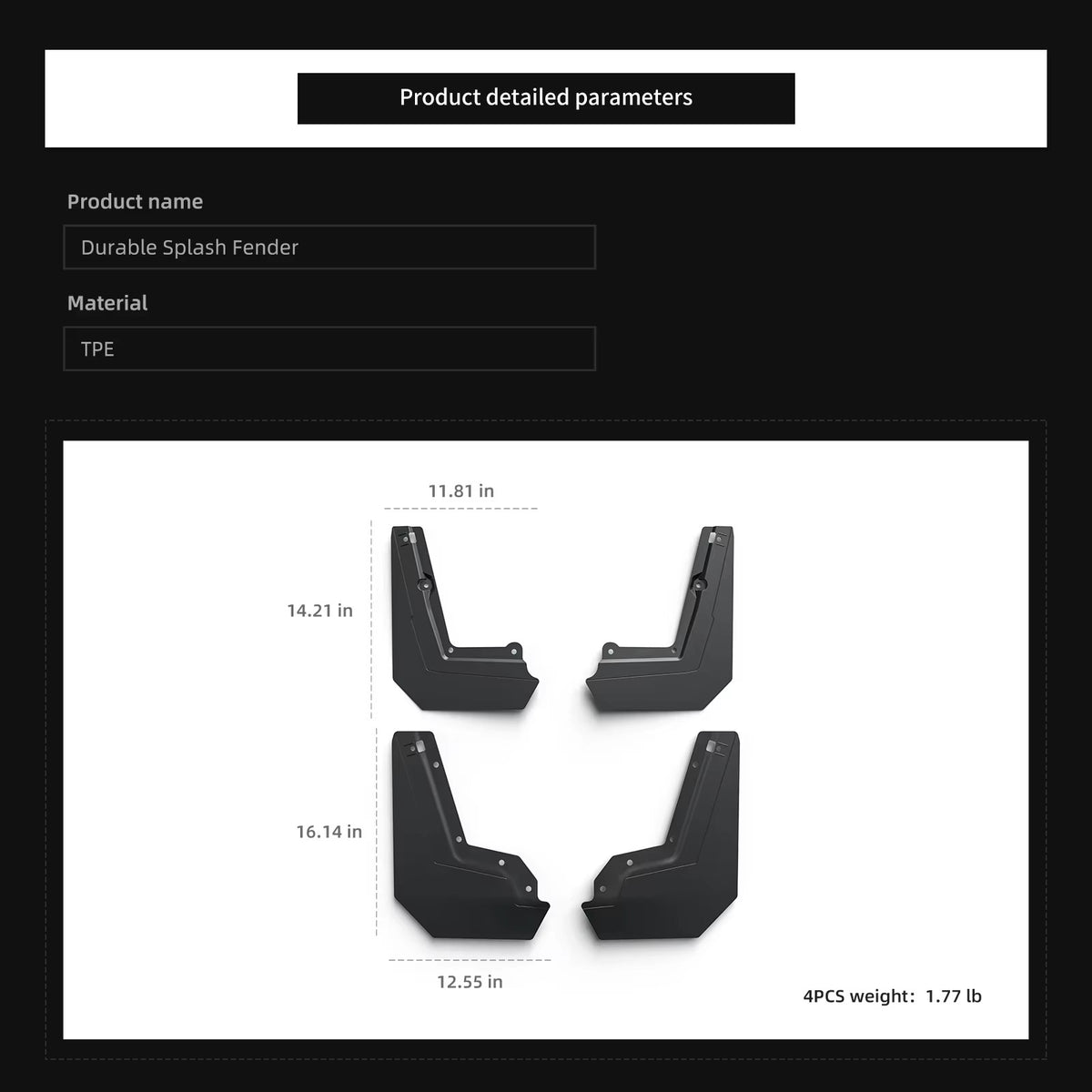 EVKITT Mud Flaps Splash Guards for Tesla Cybertruck 2024+ – Front & Rear Wheel Fender Protection Kit 4PCS