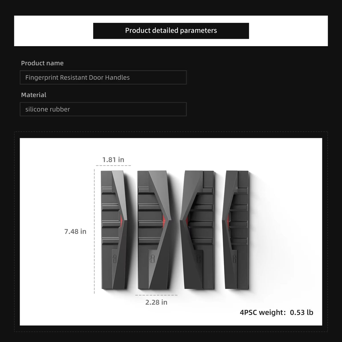 EVKITT Silicone Door Handle Covers for Tesla Cybertruck 2024+ Anti-Fingerprint Interior Door Handle Protection 4PCS