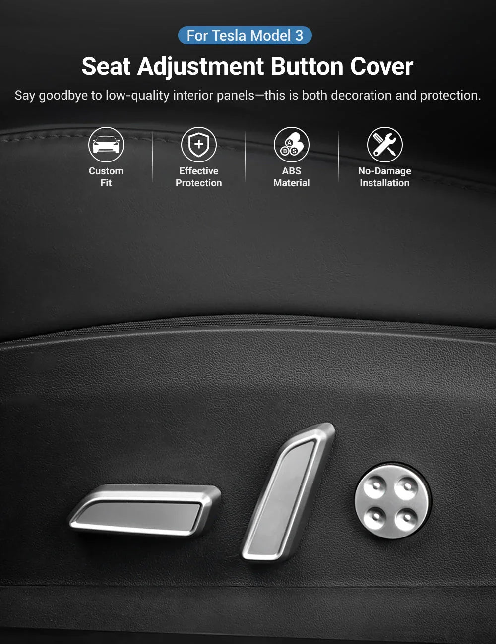 EVKITT for Tesla Model 3 Model Y 2021-2023 Seat Adjustment Button Cover Interior Trim Protector Matte Finish Seat Control Accessories