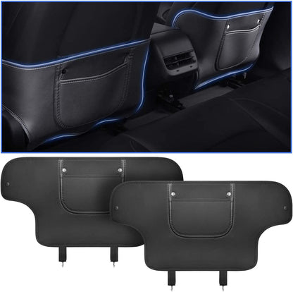 EVKITT Seat Back Anti-Kick Protector Guard Organizer for Tesla Model Y Model 3 (Premium Anti-Scratch PU Leather, 2-Piece Full Set)
