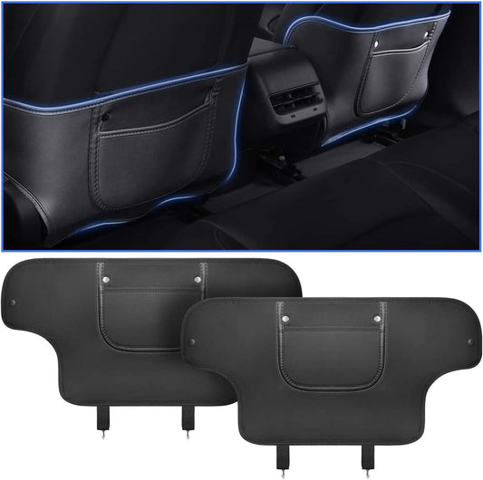 EVKITT Seat Back Anti-Kick Protector Guard Organizer for Tesla Model Y Model 3 (Premium Anti-Scratch PU Leather, 2-Piece Full Set)