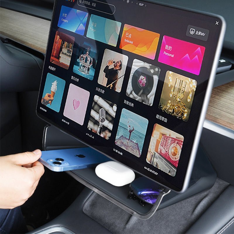 EVKITT Under Screen Center Console Storage Tray Hidden Organizer for Tesla Model 3 Highland Model Y Juniper (Premium Odorless TPE, Anti-Rattle 1-Pack)