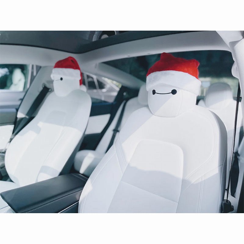 EVKITT Silicone-Soft Velvet Christmas Hat Headrest Covers for Tesla Model 3 & Model Y (Premium Festive Velvet, 4-Piece Combo)