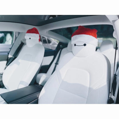 EVKITT Silicone-Soft Velvet Christmas Hat Headrest Covers for Tesla Model 3 & Model Y (Premium Festive Velvet, 4-Piece Combo)