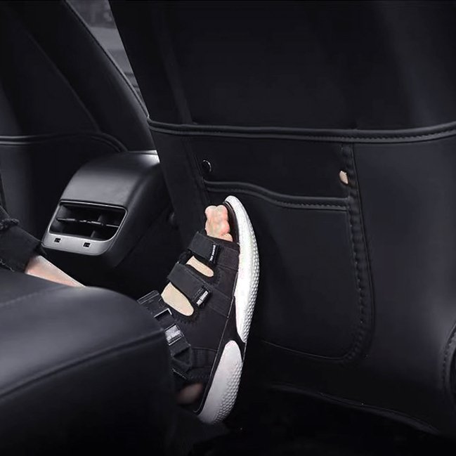 EVKITT Seat Back Anti-Kick Protector Guard Organizer for Tesla Model Y Model 3 (Premium Anti-Scratch PU Leather, 2-Piece Full Set)