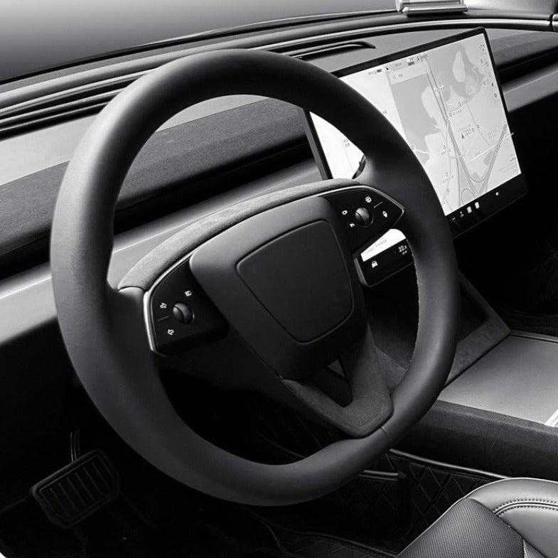 EVKITT Steering Wheel Panel Center Bezel Trim Cover for Tesla Model Y Juniper Model 3 Highland Premium Sport Alcantara Suede