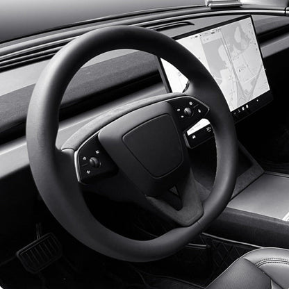 EVKITT Steering Wheel Panel Center Bezel Trim Cover for Tesla Model Y Juniper Model 3 Highland Premium Sport Alcantara Suede