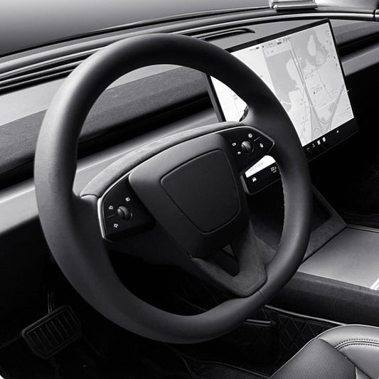 EVKITT Steering Wheel Panel Center Bezel Trim Cover for Tesla Model Y Juniper Model 3 Highland Premium Sport Alcantara Suede