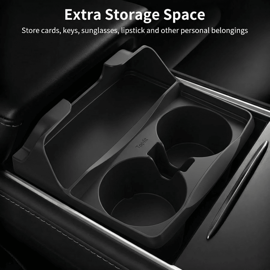 EVKITT Silicone Center Console Cup Holder Insert for Tesla Model 3 & Model Y (Premium Flexible Silicone, Dual-Slot)