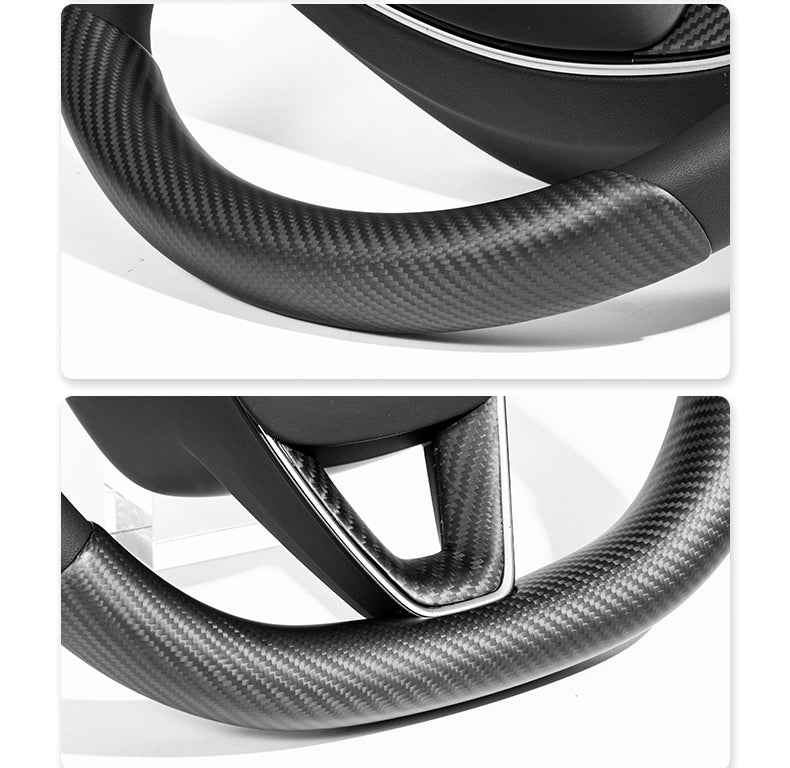 EVKITT Carbon Fiber Steering Wheel Trim Covers for Tesla Model Y Juniper & Model 3 Highland (Real Dry Carbon, 2-Pack)