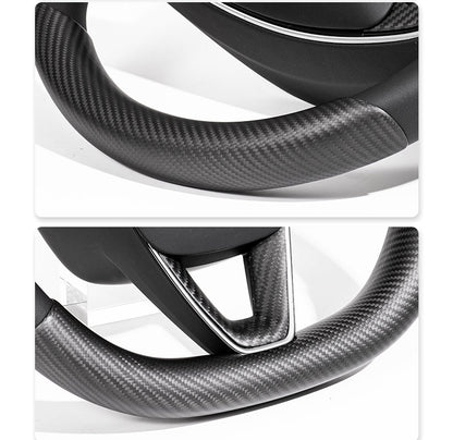 EVKITT Carbon Fiber Steering Wheel Trim Covers for Tesla Model Y Juniper & Model 3 Highland (Real Dry Carbon, 2-Pack)