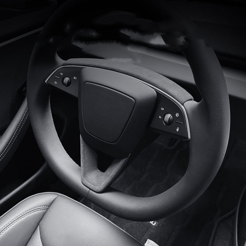 EVKITT Steering Wheel Panel Center Bezel Trim Cover for Tesla Model Y Juniper Model 3 Highland Premium Sport Alcantara Suede