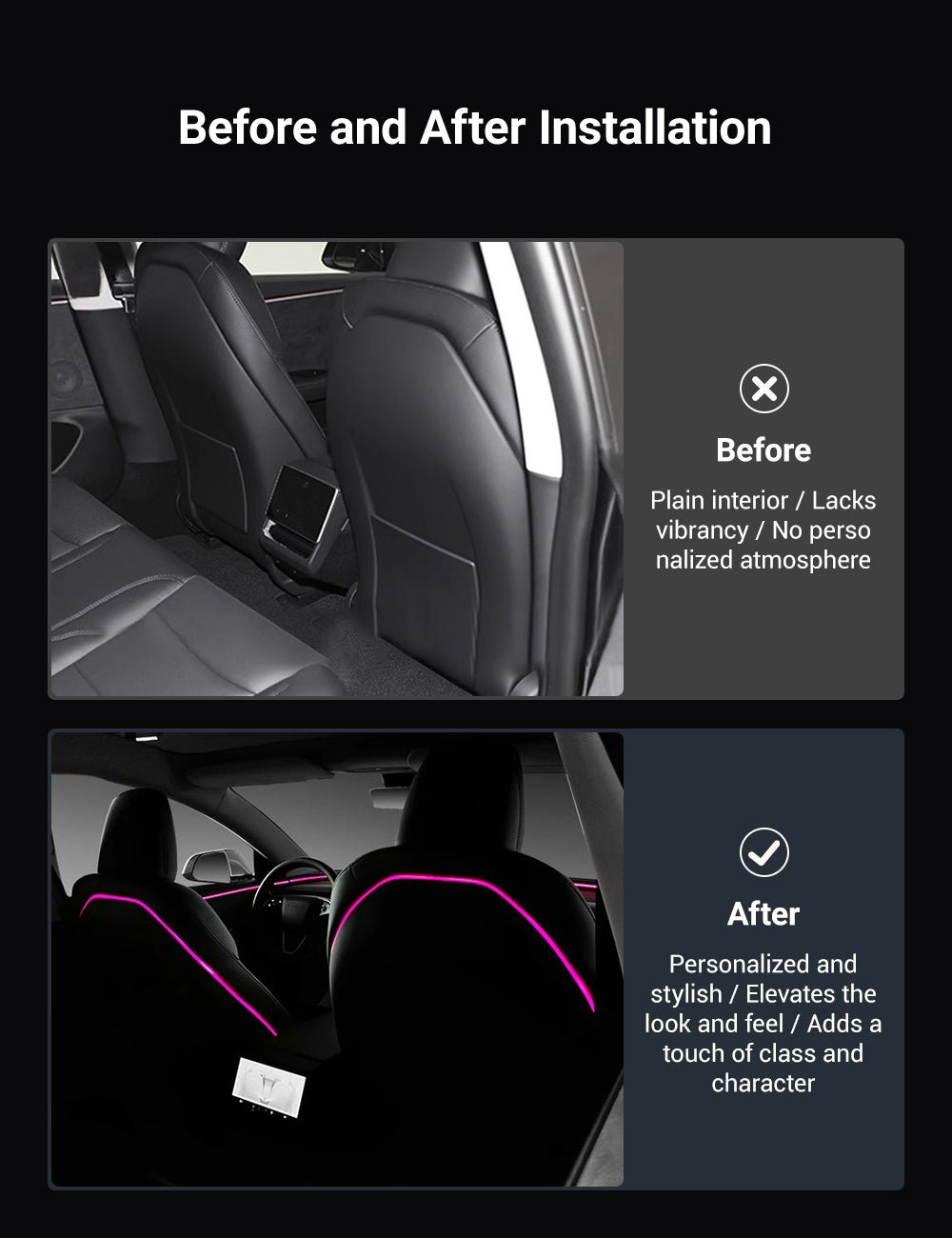 EVKITT LED Seat Back Ambient Lighting for Tesla Model Y Juniper & Model 3 Highland (Flexible Fiber, 2-Pack)