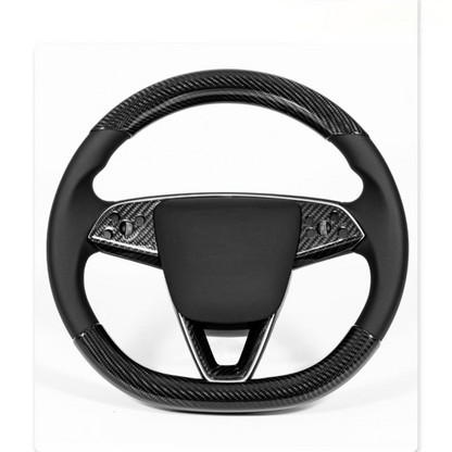 EVKITT Dry Carbon Fiber Steering Wheel Bezel Overlay for Tesla Model 3 Highland & Model Y Juniper (100% Real Carbon Fiber, 3-Pack)