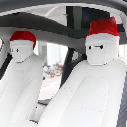 EVKITT Silicone-Soft Velvet Christmas Hat Headrest Covers for Tesla Model 3 & Model Y (Premium Festive Velvet, 4-Piece Combo)