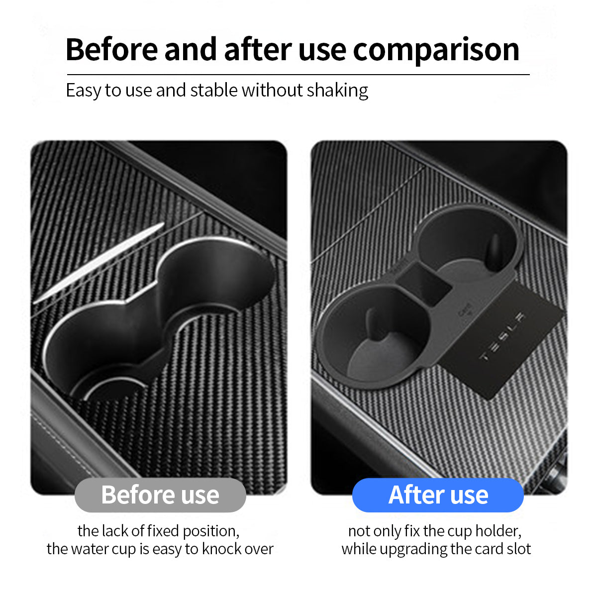 EVKITT Silicone Center Console Cup Holder Insert for Tesla Model 3 & Model Y 2021-2024 (Premium Flexible Silicone, Dual-Slot)