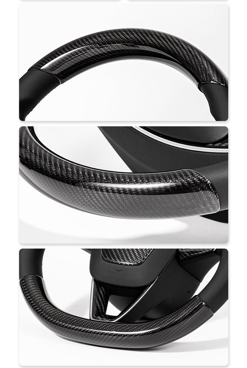 EVKITT Carbon Fiber Steering Wheel Trim Covers for Tesla Model Y Juniper & Model 3 Highland (Real Dry Carbon, 2-Pack)