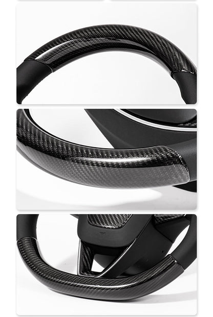 EVKITT Carbon Fiber Steering Wheel Trim Covers for Tesla Model Y Juniper & Model 3 Highland (Real Dry Carbon, 2-Pack)
