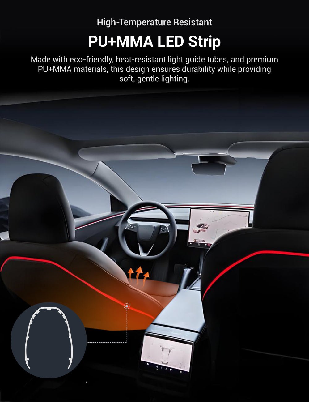 EVKITT LED Seat Back Ambient Lighting for Tesla Model Y Juniper & Model 3 Highland (Flexible Fiber, 2-Pack)