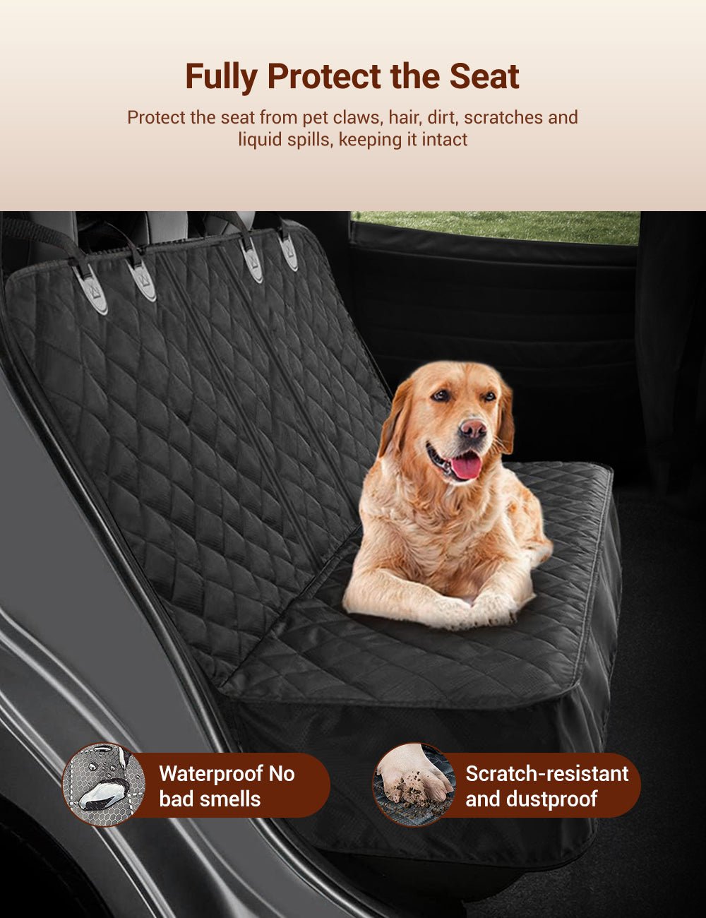 EVKITT Dog Seat Cover Travel Hammock for Tesla Cybertruck Model Y 3 X S (Double Zipper 600D Oxford, 1-Pack)