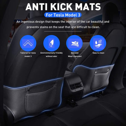 EVKITT Seat Back Anti-Kick Protector Guard Organizer for Tesla Model Y Model 3 (Premium Anti-Scratch PU Leather, 2-Piece Full Set)
