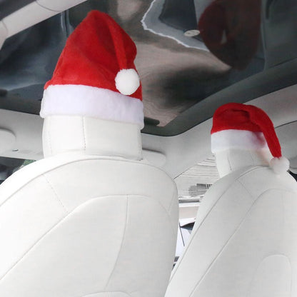 EVKITT Silicone-Soft Velvet Christmas Hat Headrest Covers for Tesla Model 3 & Model Y (Premium Festive Velvet, 4-Piece Combo)