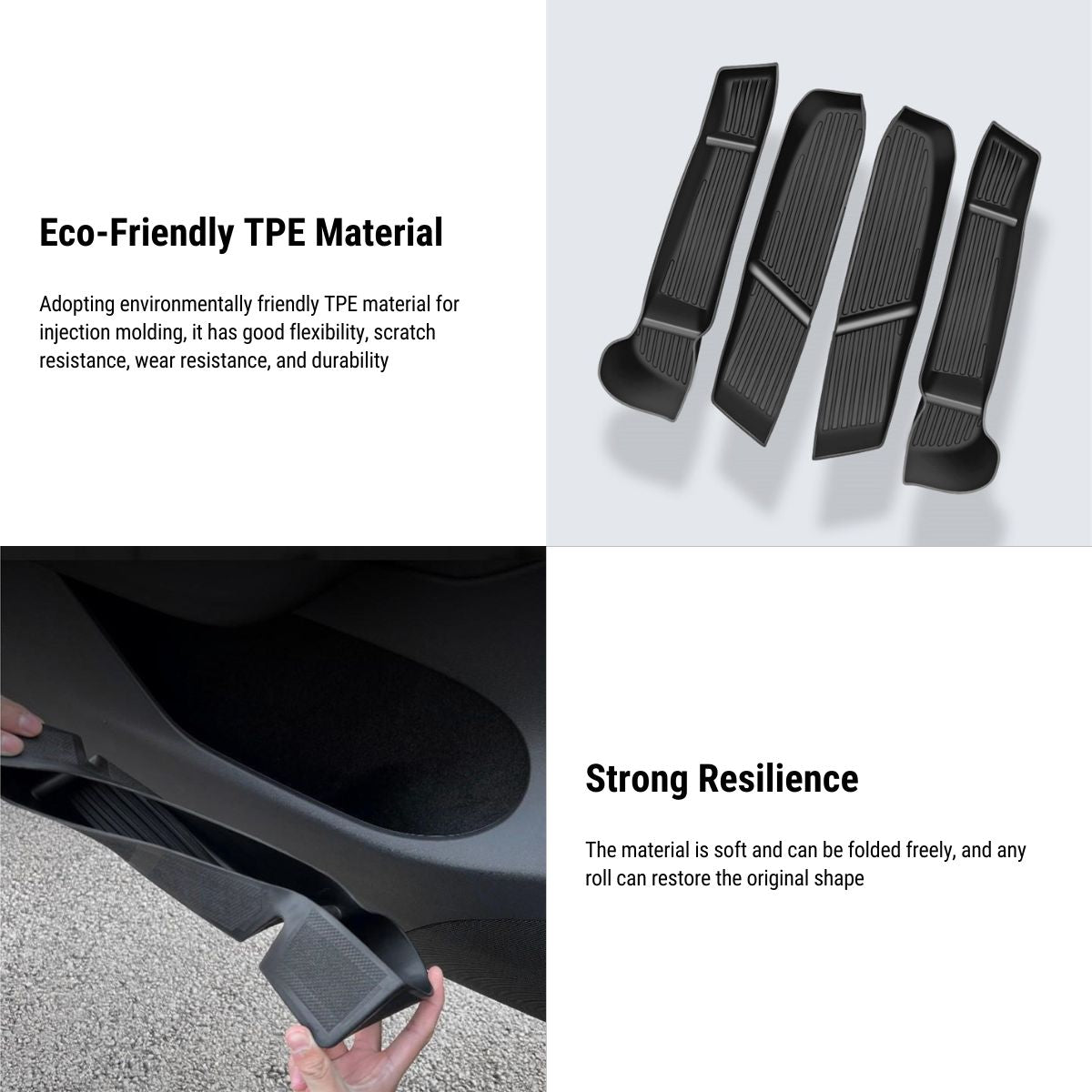 EVKITT Silicone Front & Rear Door Side Storage Boxes for Tesla Model Y Juniper & Model 3 Highland (Premium Silicone, 4-Pack)