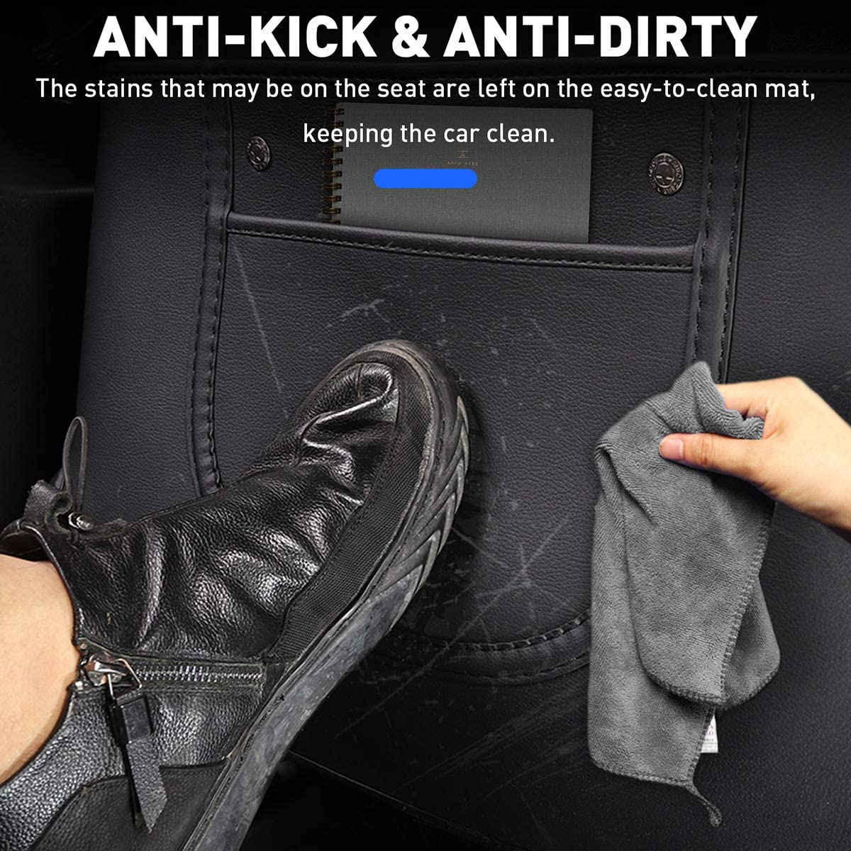 EVKITT Seat Back Anti-Kick Protector Guard Organizer for Tesla Model Y Model 3 (Premium Anti-Scratch PU Leather, 2-Piece Full Set)