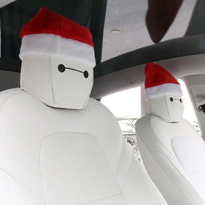 EVKITT Silicone-Soft Velvet Christmas Hat Headrest Covers for Tesla Model 3 & Model Y (Premium Festive Velvet, 4-Piece Combo)
