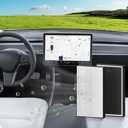 EVKITT HEPA Cabin Air Filter Activated Carbon Odor Eliminator for Tesla Model Y Model 3 (Premium Melt-Blown Polymer Matrix, Bio-Defense 2-Piece Set)