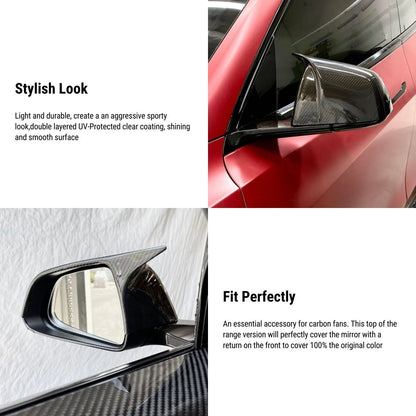 EVKITT Sport Performance Side Rearview Mirror Covers Caps for Tesla Model Y 2021-2024 (Premium Real Dry Carbon Fiber, Aerodynamic 2-Piece Set)