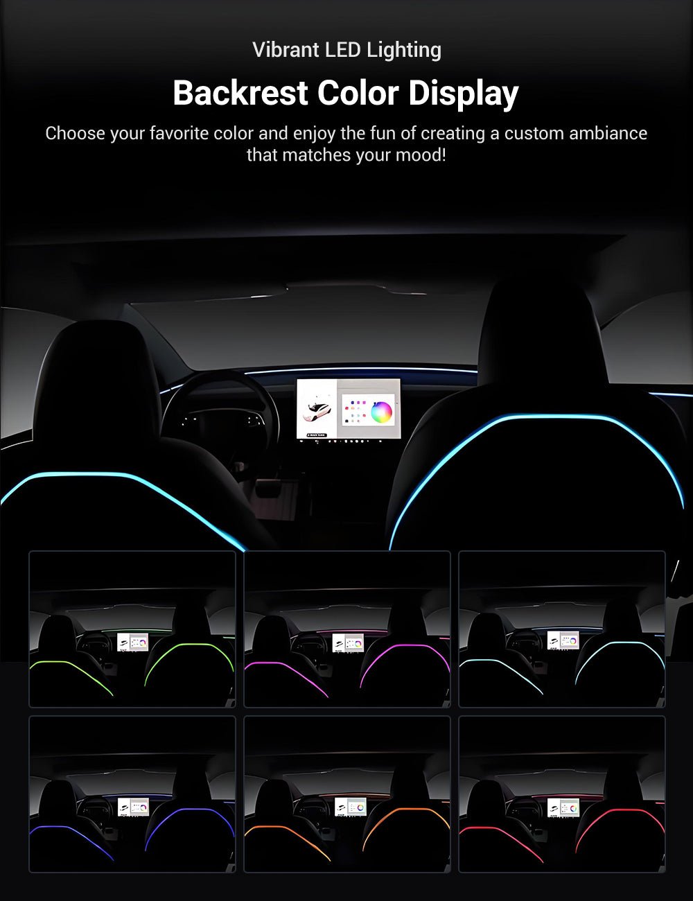 EVKITT LED Seat Back Ambient Lighting for Tesla Model Y Juniper & Model 3 Highland (Flexible Fiber, 2-Pack)