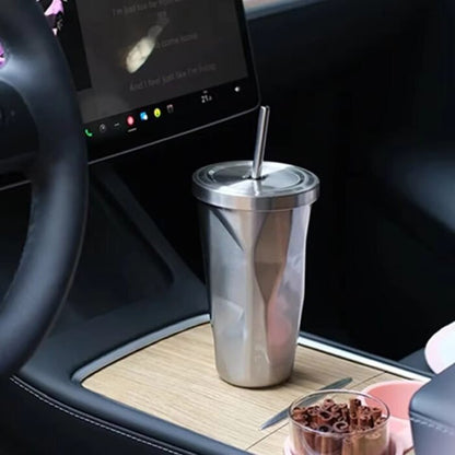 EVKITT Travel Tumbler with Straw for Tesla Model 3 Y S X Universal Fit Stainless Steel Vacuum Coffee Mug