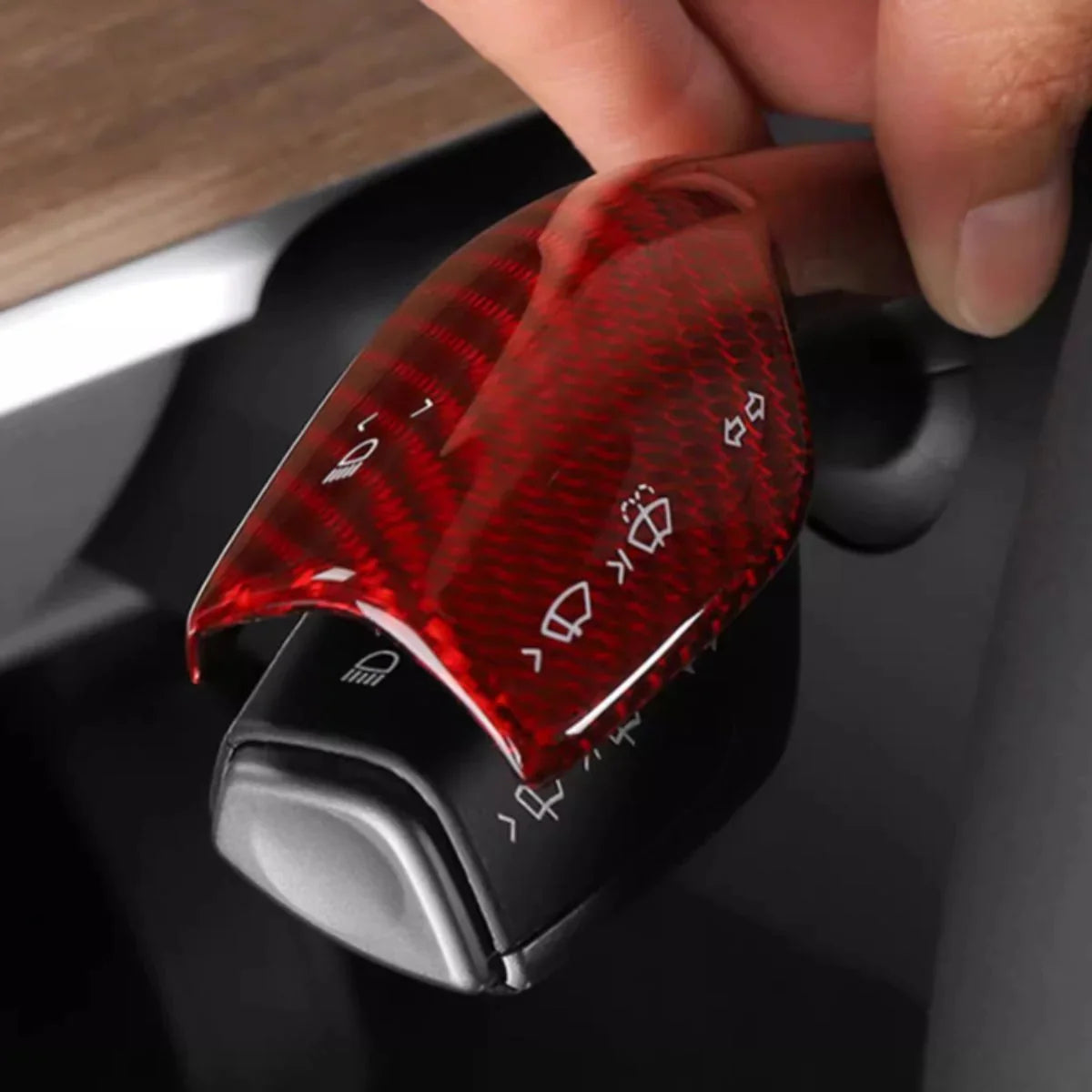 EVKITT Steering Column Shift Lever Stalk Covers Caps for Tesla Model Y Model 3 2021-2023  (Premium Real Dry Carbon Fiber, Turn Signal Wiper 2-Piece Set)