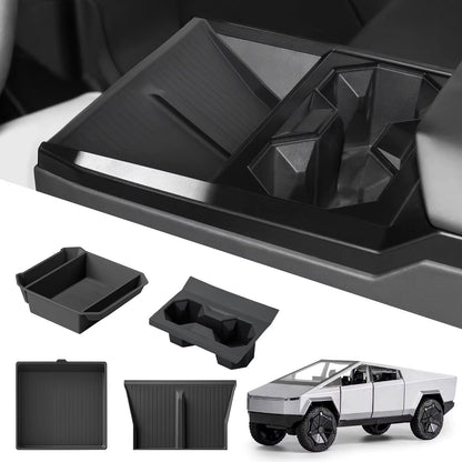 EVKITT Center Console Storage Organizer Kit for Tesla Cybertruck 2024+ – Cup Holder & Wireless Charging Anti-Slip Mats 4PCS