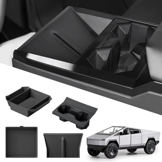 EVKITT Center Console Storage Organizer Kit for Tesla Cybertruck 2024+ – Cup Holder & Wireless Charging Anti-Slip Mats 4PCS