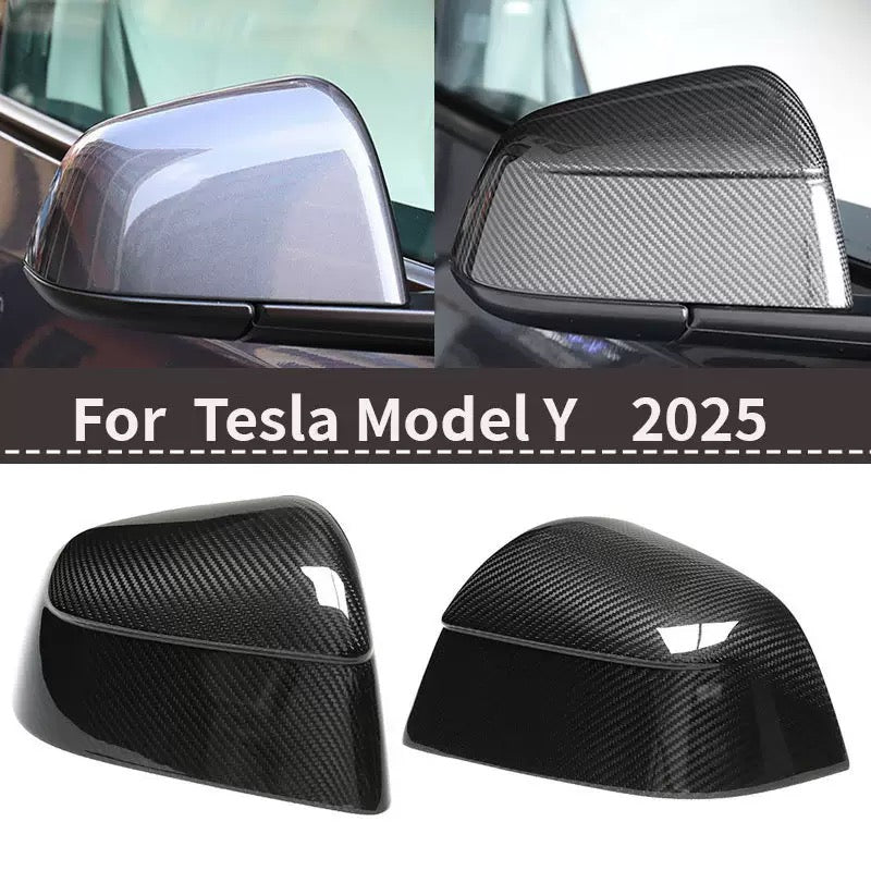 Cubiertas protectoras de espejo lateral EVKITT para Tesla Model Y Juniper 2025+ (fibra de carbono seca real, juego de 2 piezas izquierda y derecha)