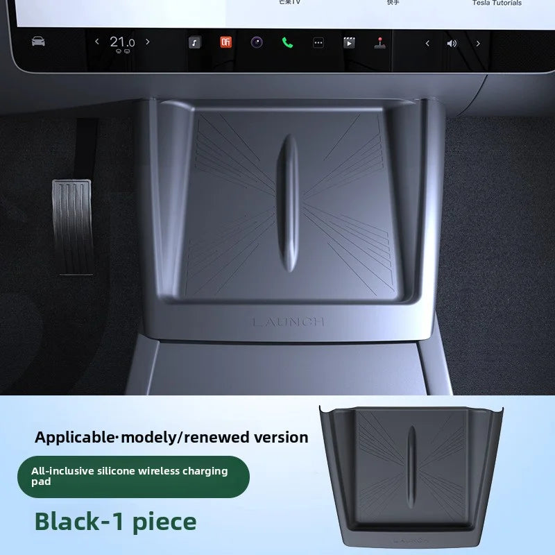 EVKITT Silicone Wireless Charging Pad Cover for Tesla Model Y Juniper & Model 3 Highland (Premium Ultra-Thin Silicone, Dual-Slot)