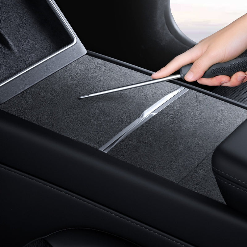 EVKITT Center Console Suede Wrap Protector Film Electrostatic Anti-Scratch Interior Decal for Tesla Model 3 Highland Model Y Juniper (Premium Luxury Electrostatic Microfiber Suede, Glue-Free Matte Black 3-Piece Set)