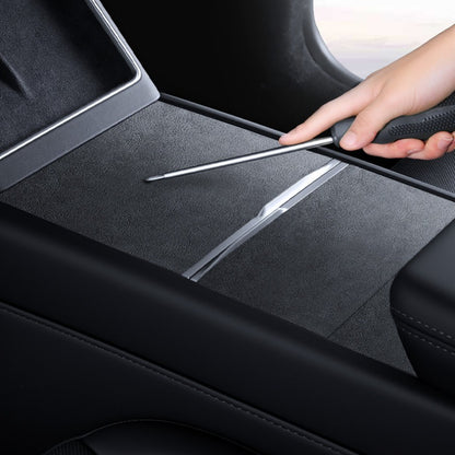 EVKITT Center Console Suede Wrap Protector Film Electrostatic Anti-Scratch Interior Decal for Tesla Model 3 Highland Model Y Juniper (Premium Luxury Electrostatic Microfiber Suede, Glue-Free Matte Black 3-Piece Set)