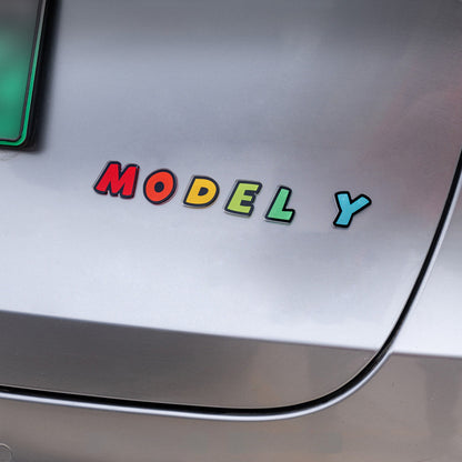 EVKITT 3D Cartoon Letter Emblem for Tesla Model 3 & Model Y Trunk (Premium Weatherproof Polymer, Colorful Car Tail Badge)