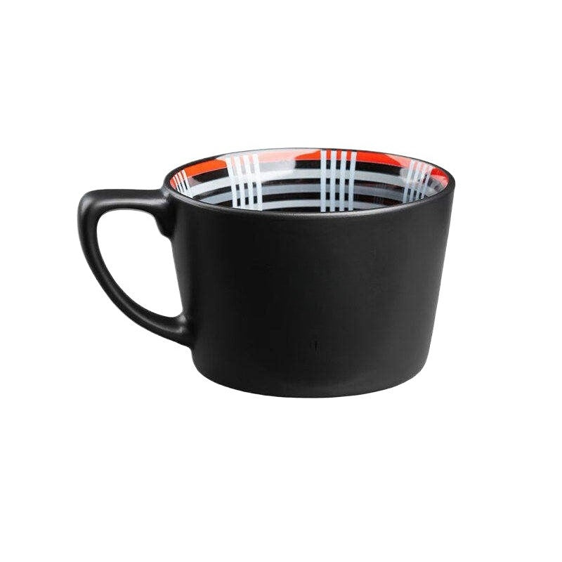 EVKITT Plaid Coffee Mug for Tesla Model 3 Y S X Fans Ceramic Matte Black Tea Cup ( 1-Pack)