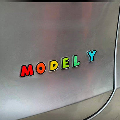 EVKITT 3D Cartoon Letter Emblem for Tesla Model 3 & Model Y Trunk (Premium Weatherproof Polymer, Colorful Car Tail Badge)