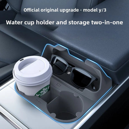 EVKITT Center Console Cup Holder Insert Storage Organizer Tray for Tesla Model Y Model 3 (Premium Shockproof Silicone, Anti-Rattle 1-Pack)