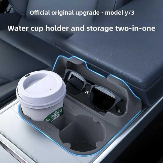EVKITT Center Console Cup Holder Insert Storage Organizer Tray for Tesla Model Y Model 3 (Premium Shockproof Silicone, Anti-Rattle 1-Pack)