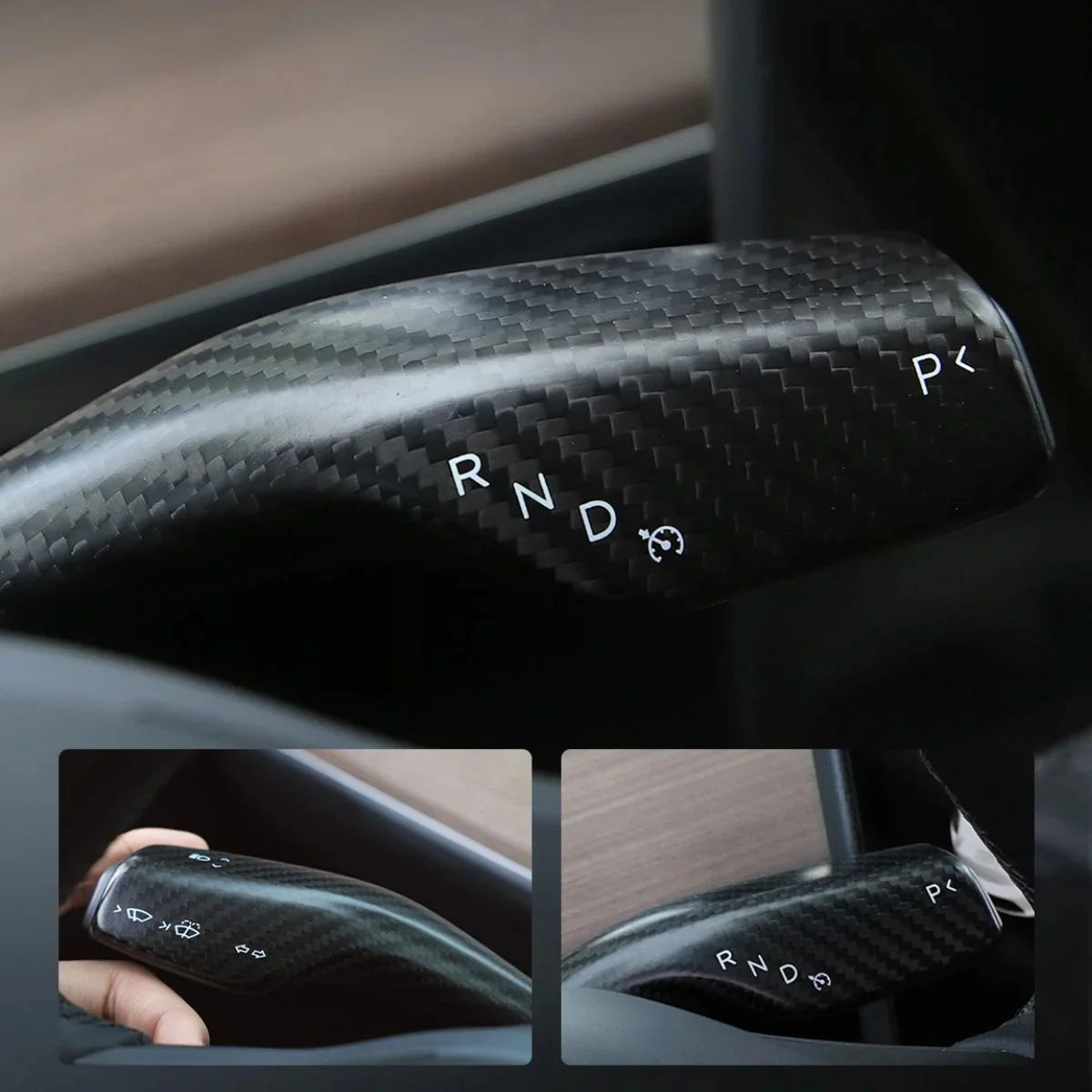 EVKITT Steering Column Shift Lever Stalk Covers Caps for Tesla Model Y Model 3 2021-2023  (Premium Real Dry Carbon Fiber, Turn Signal Wiper 2-Piece Set)