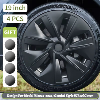 EVKITT 19" Full-Coverage Wheel Covers for Tesla Model Y 2020-2024 (Premium Anti-Curb Rash Aero Hubcaps, Matte Black 4PC Set)